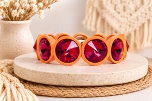 Alloy Orange Red Stone Round Stretch Bracelet New